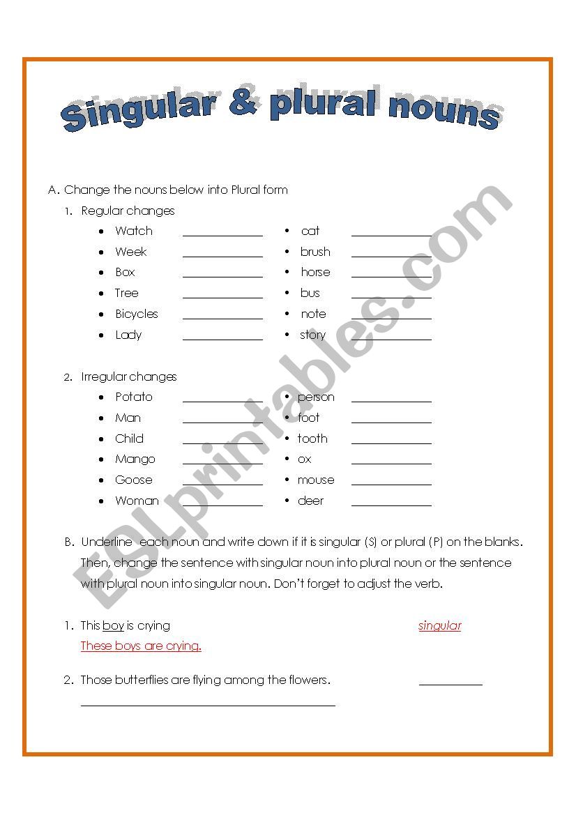 Singular and Plural Nouns worksheet