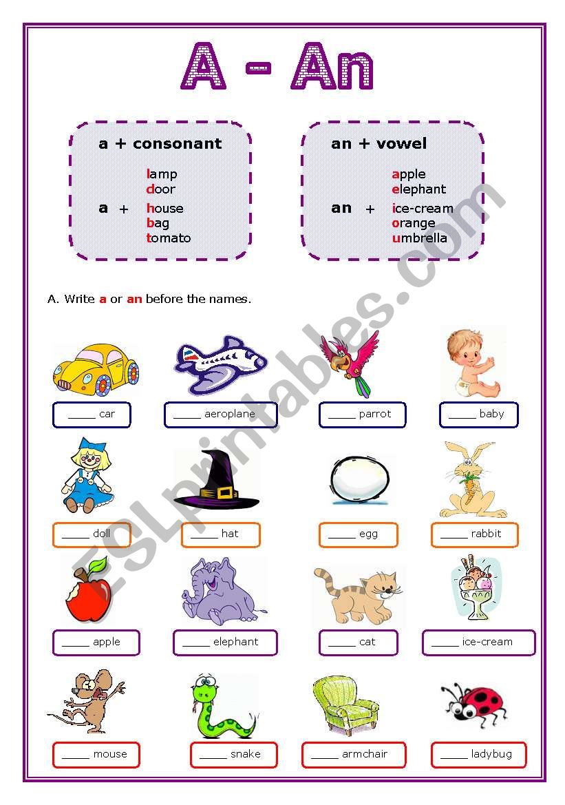 Articles A Or An Esl Worksheet By Mpotb