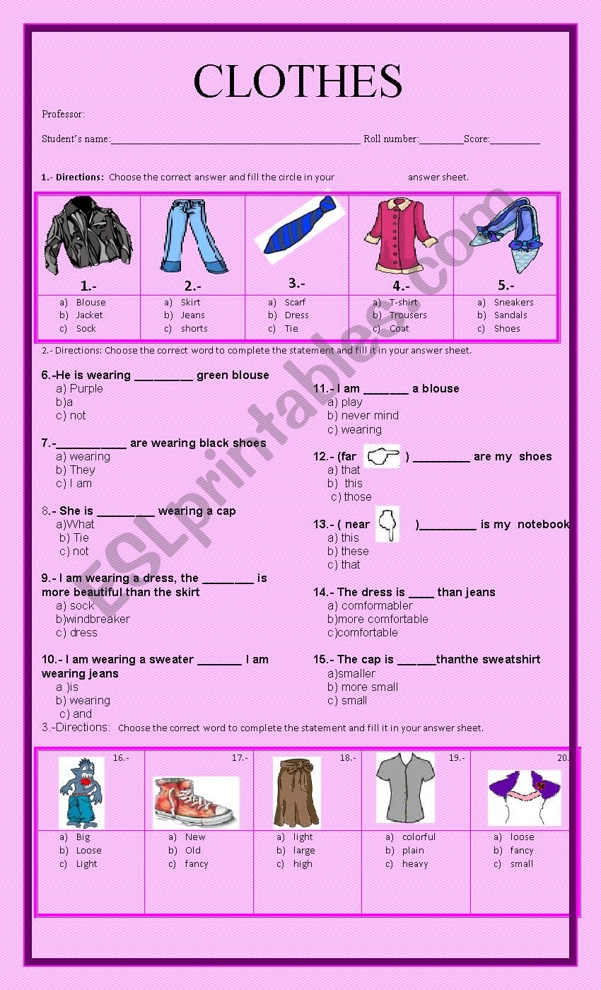 clothes worksheet