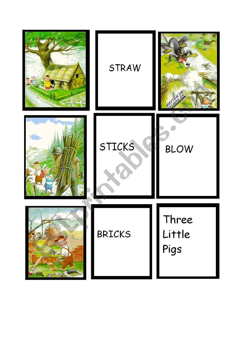 three little pigs flashcards worksheet