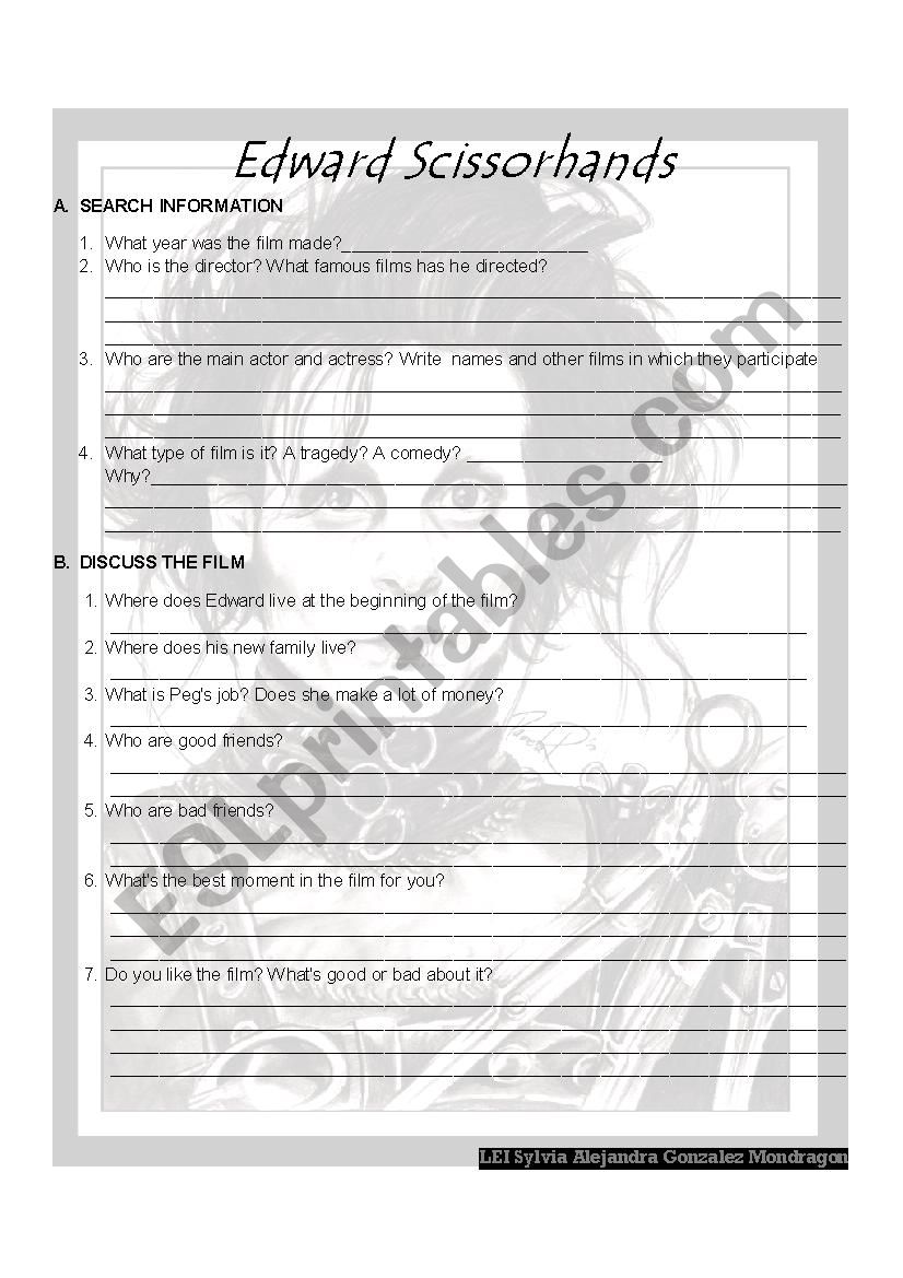 Edward Scissor-Hands worksheet