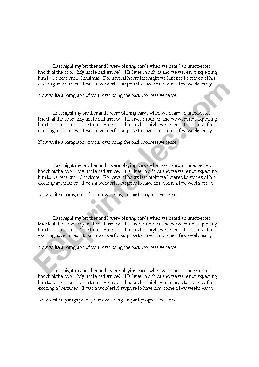 Past Progressive Paragraph worksheet