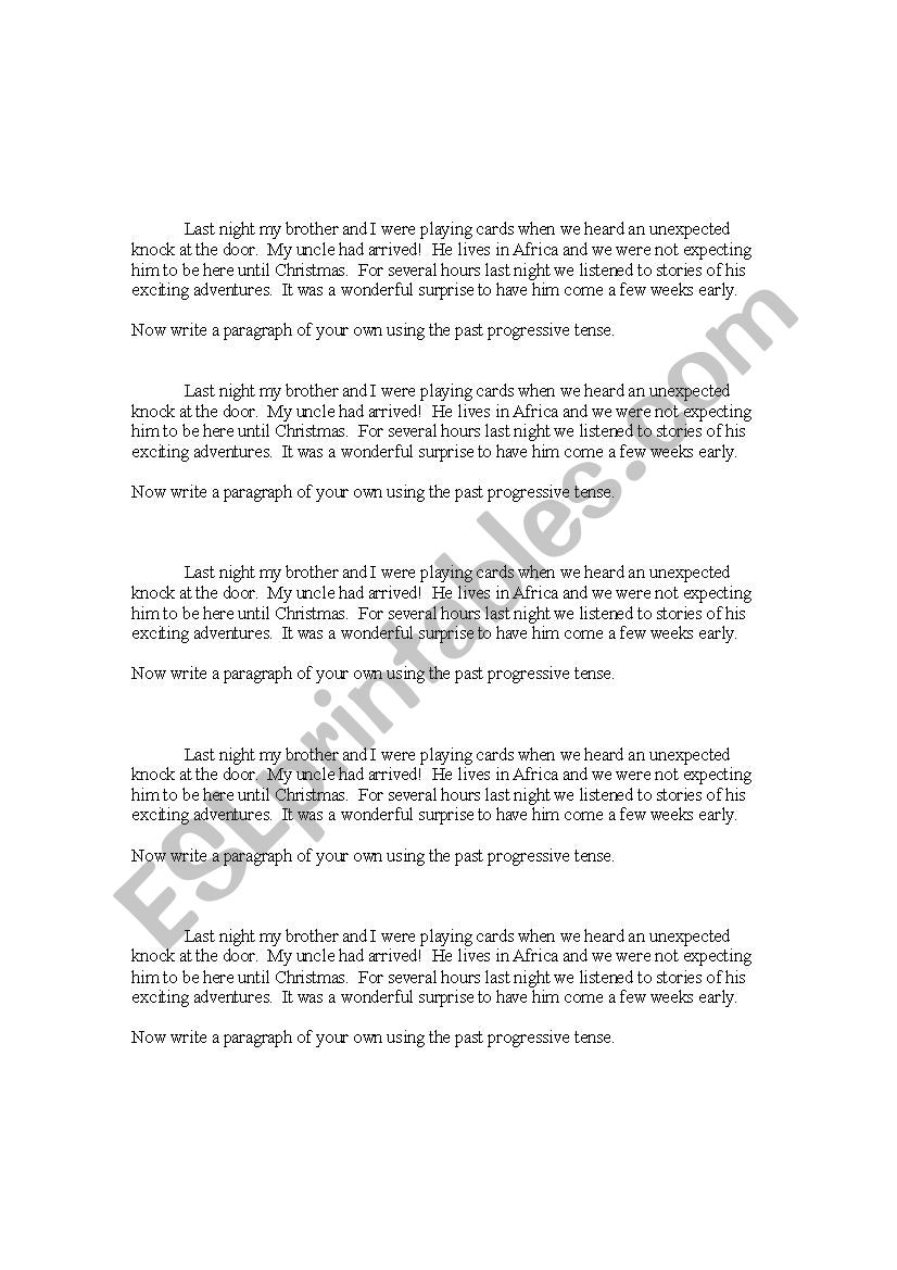 Past Progressive Paragraph worksheet