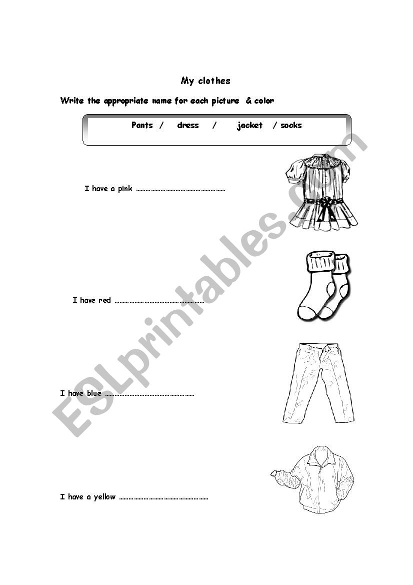 My clothes worksheet