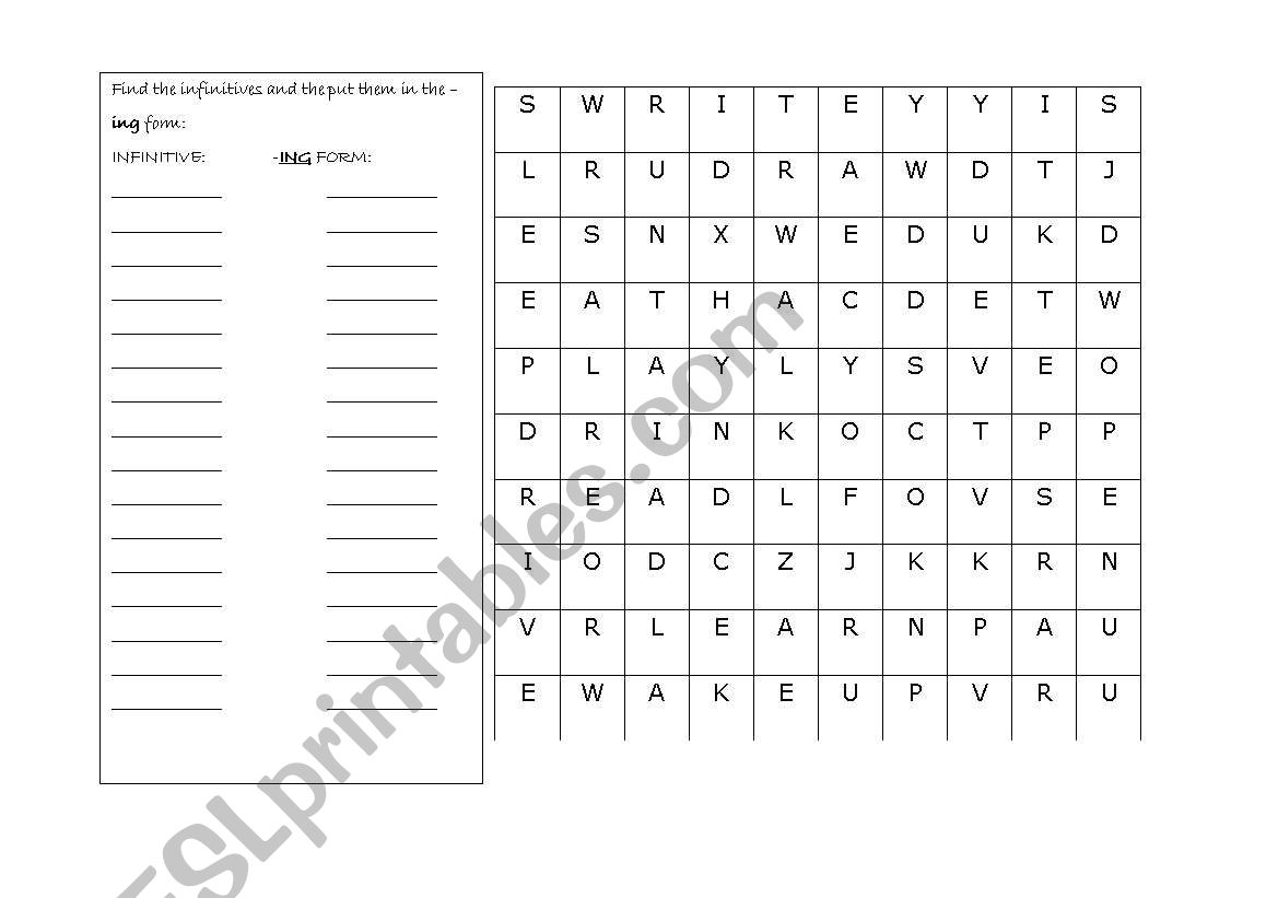 -ING  VERBS - WORD SEARCH worksheet