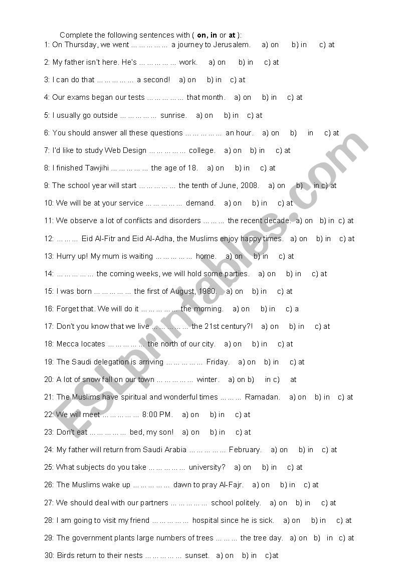 prepositions worksheet