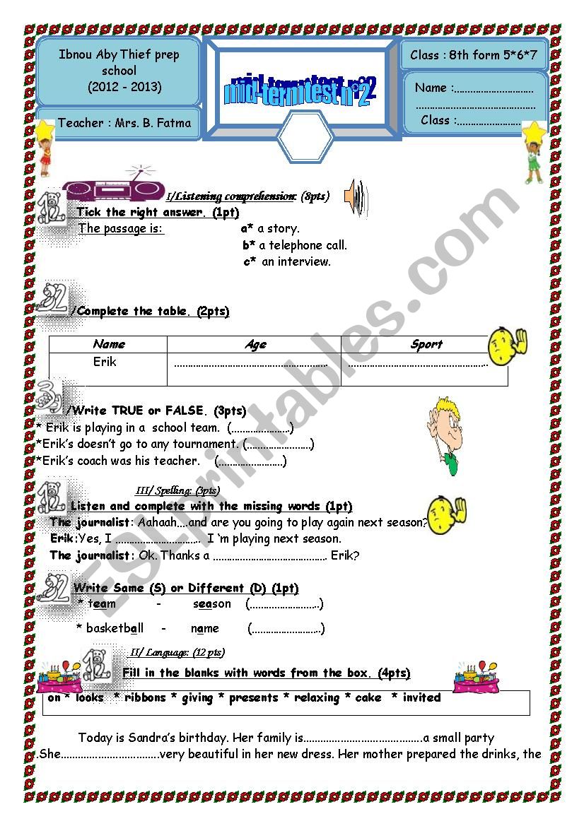 mid ter test n2 worksheet