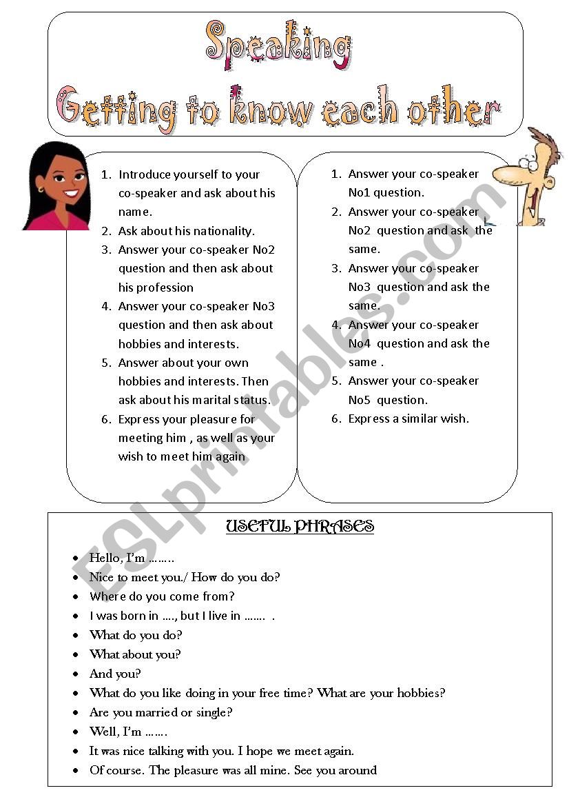 Getting to know each other worksheet