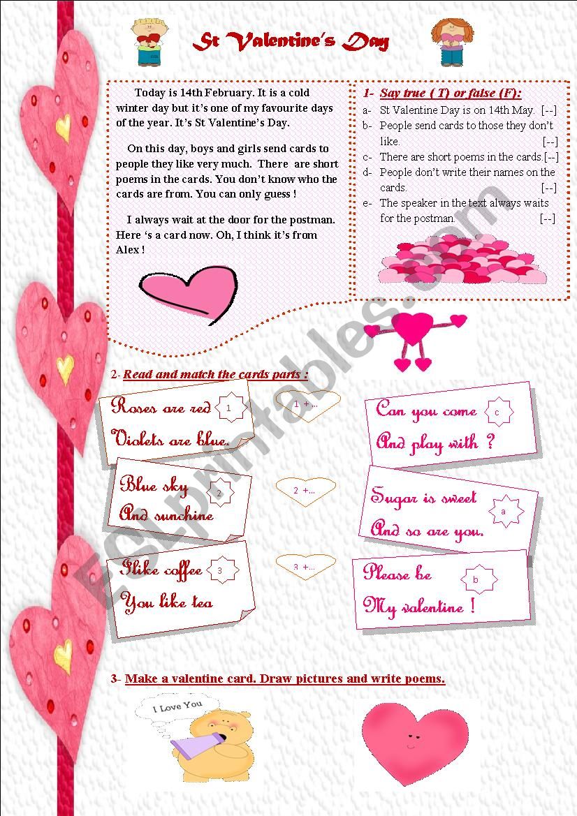 St ValentineÂ´s Day - ESL worksheet by magdalin