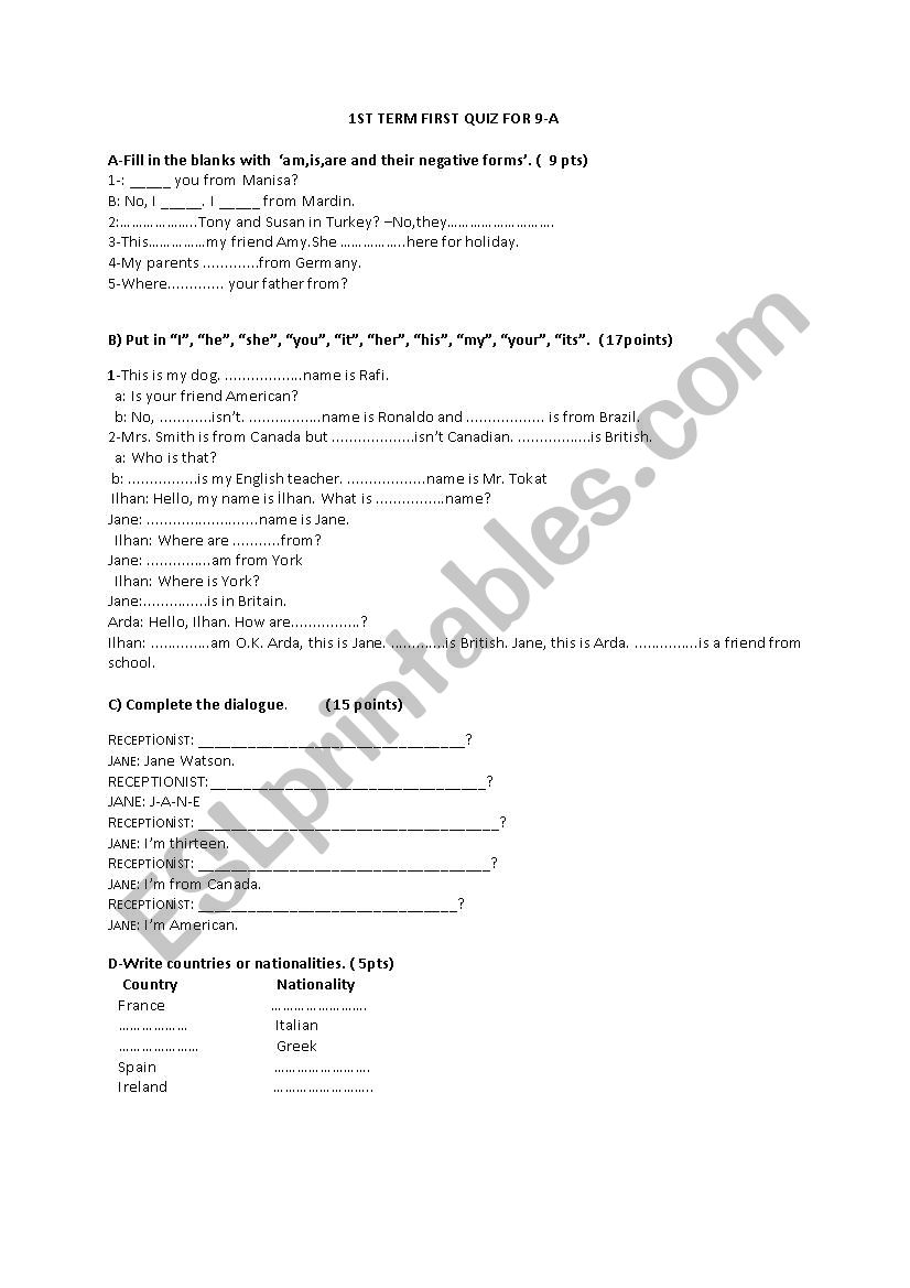 personal pronouns worksheet