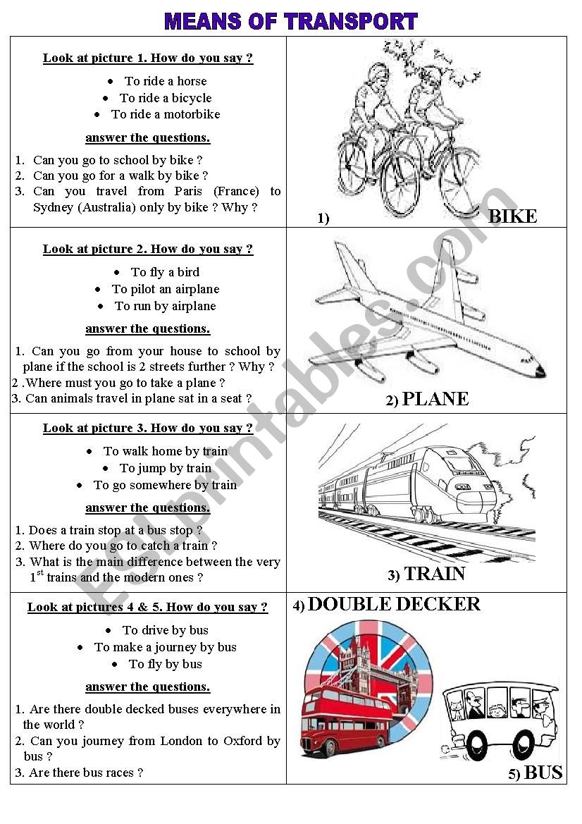 MEANS OF TRANSPORT worksheet