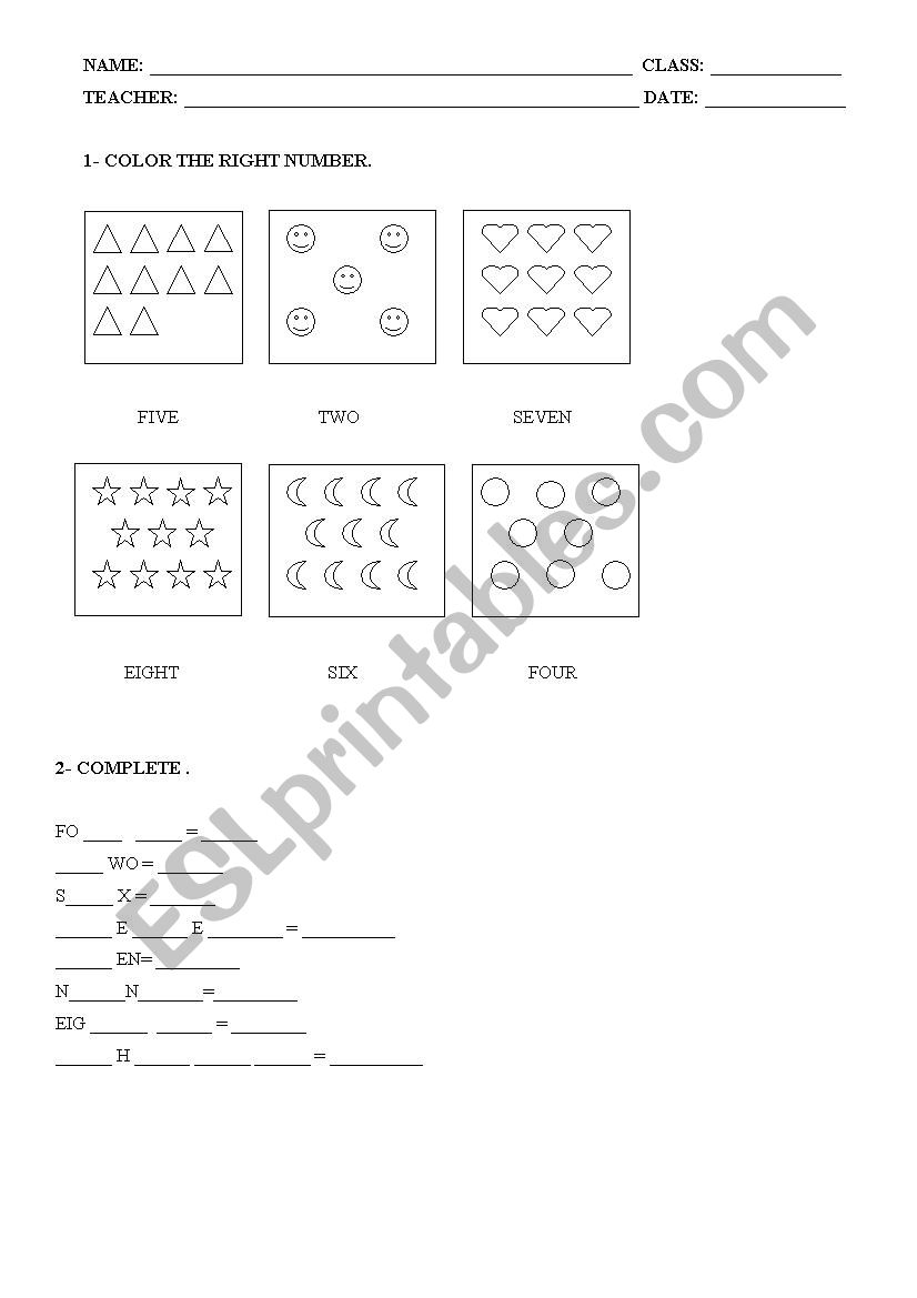 Numbers worksheet