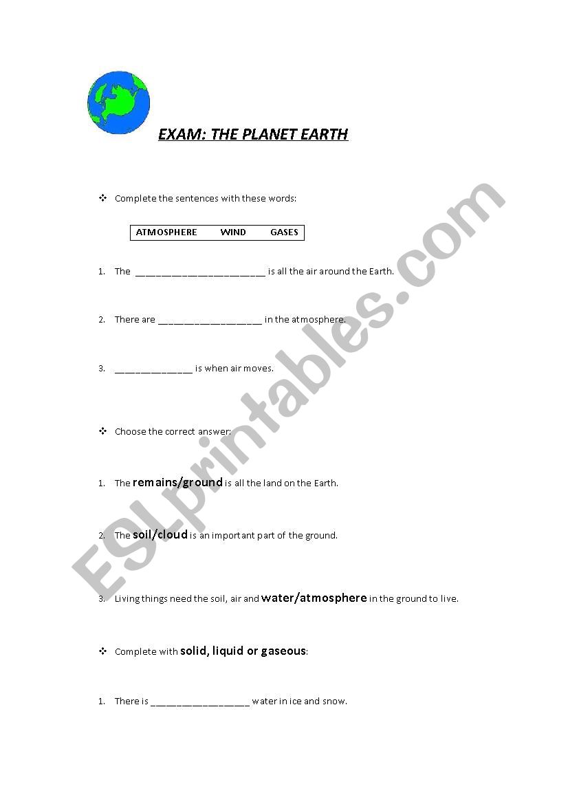 THE PLANET EARTH worksheet