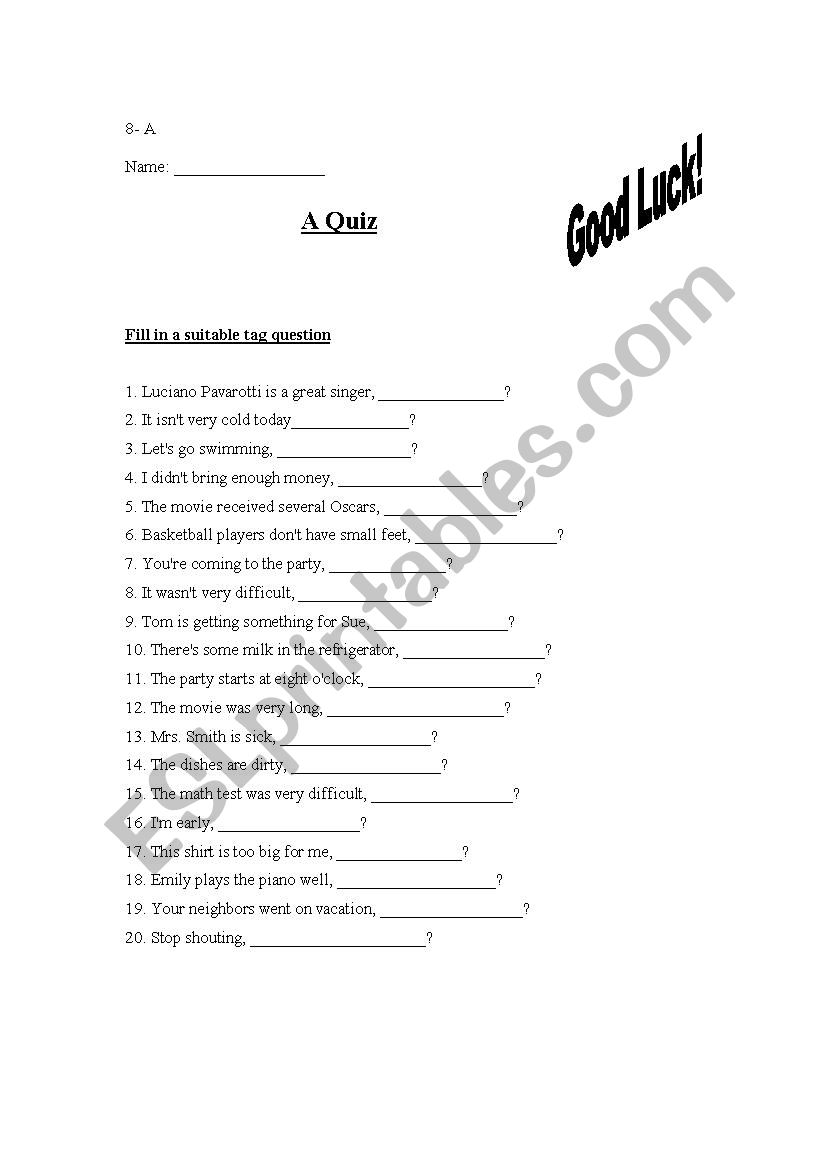 Tag Questions worksheet