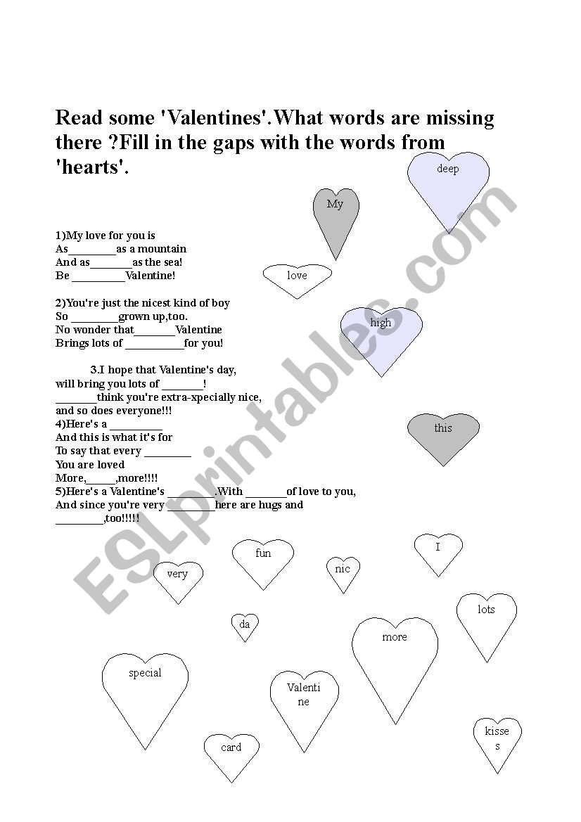 Valentines worksheet