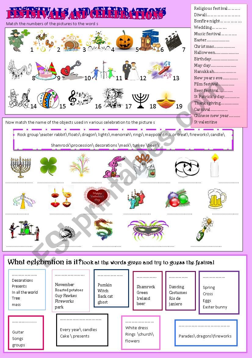 festivals and celebrations worksheet