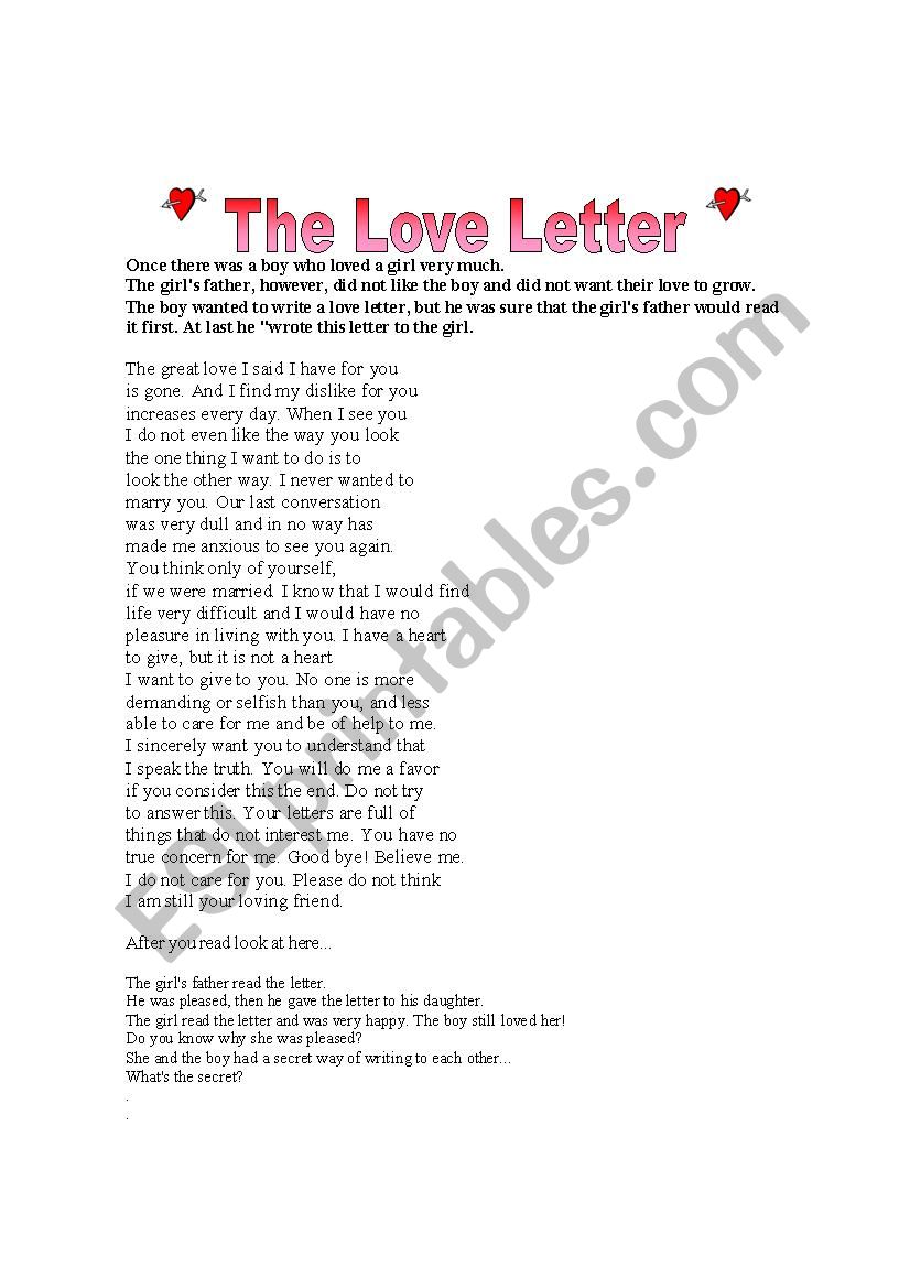 The Love Letter worksheet