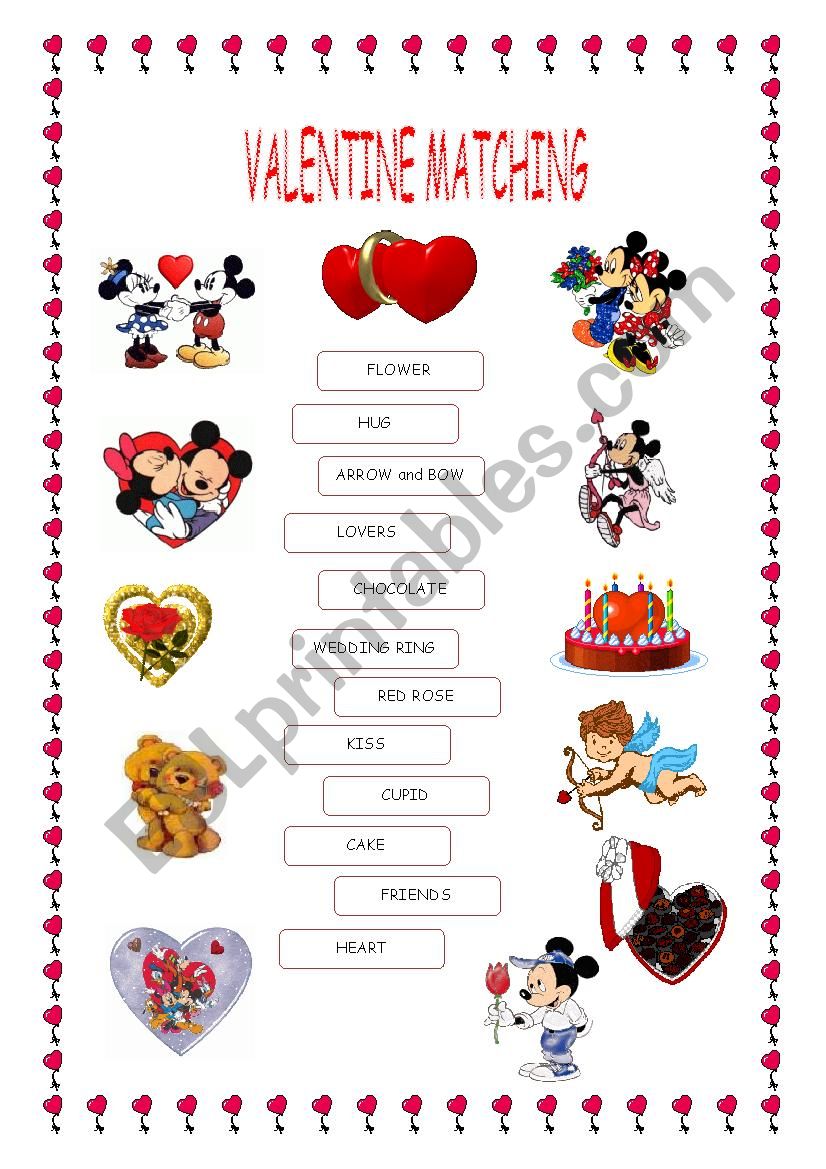 Valentines Day matching  worksheet