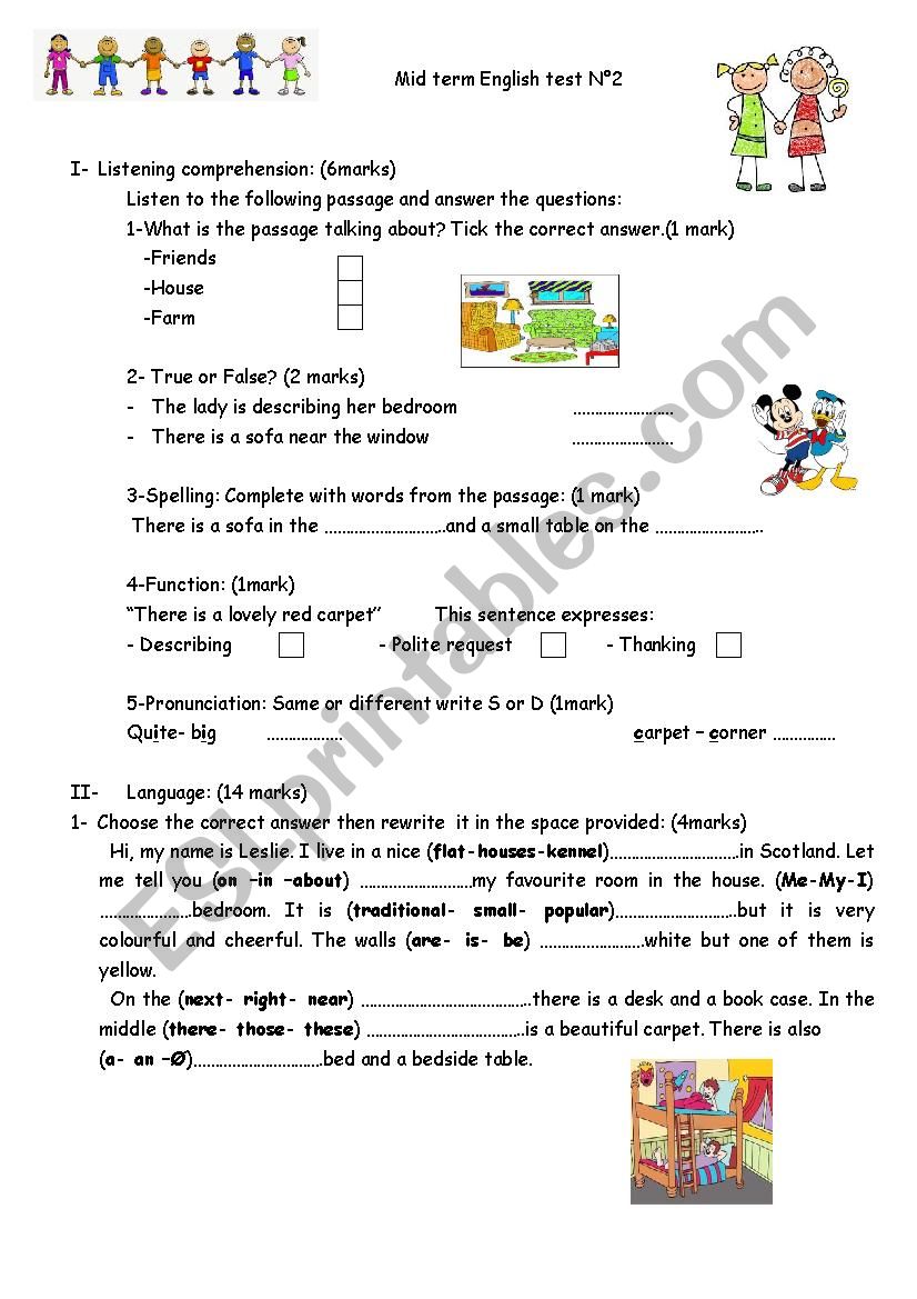 mid term english test 2  worksheet