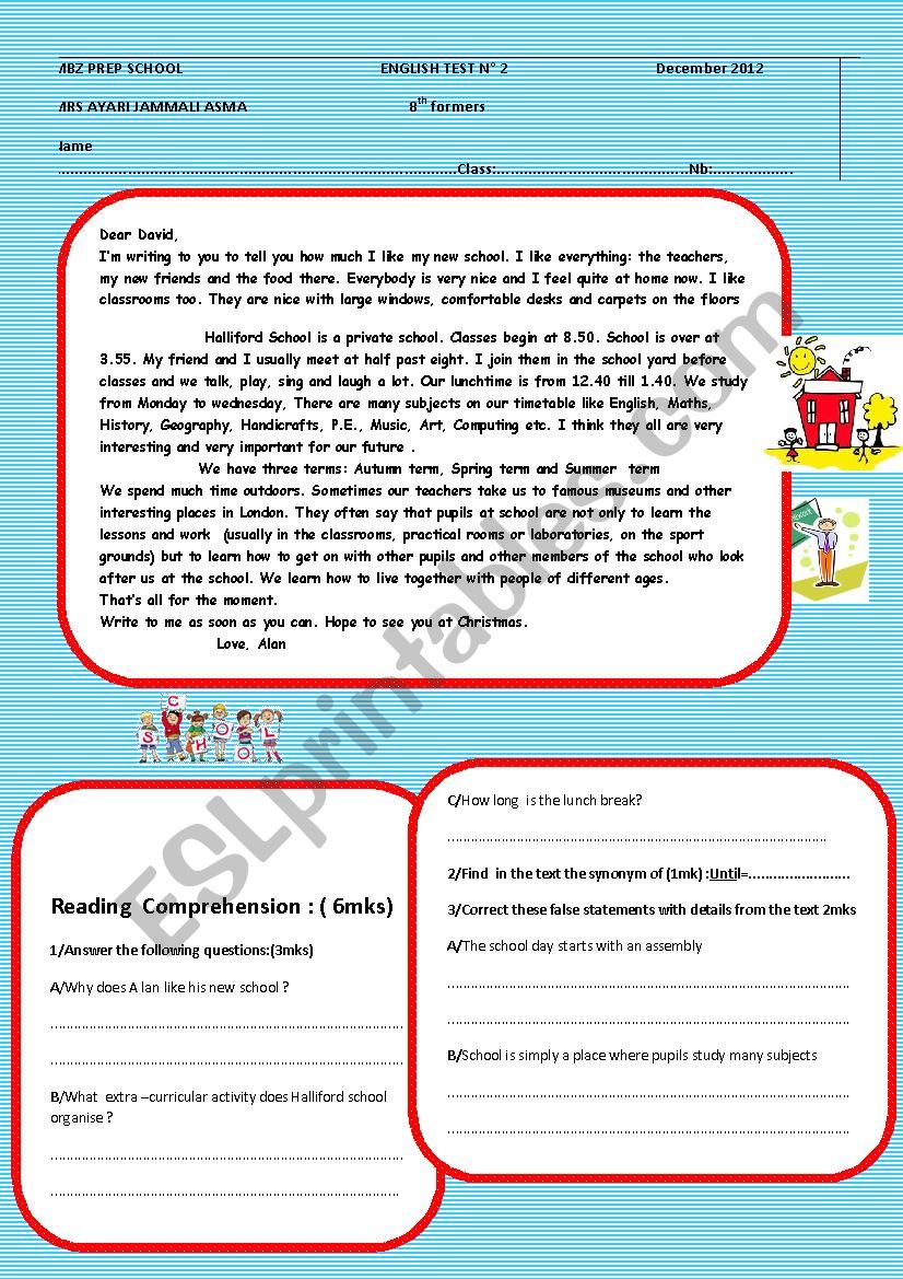 Comprehensive text nÂ°1 worksheet