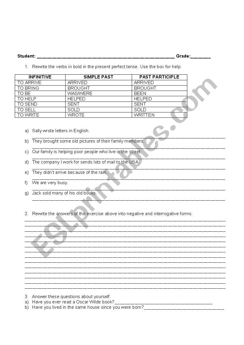 Present perfect worksheet