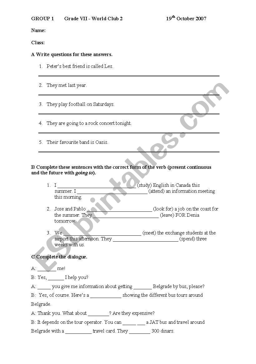 Test Pre Intermediate to Intermediate