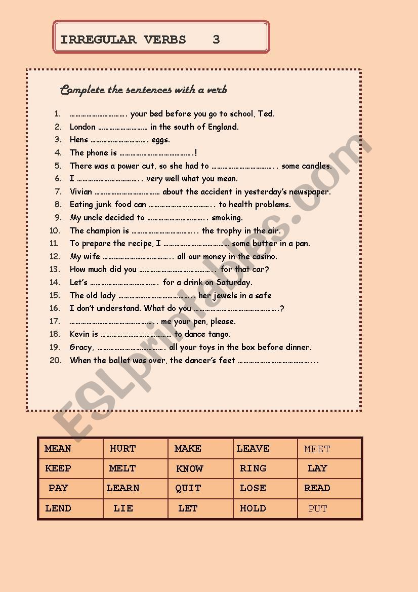 IRREGULAR VERBS 3 worksheet