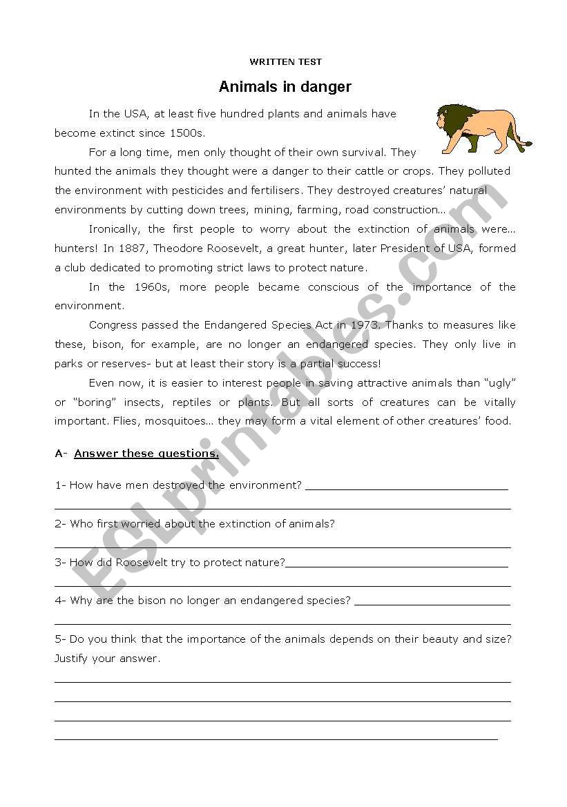 animals in danger worksheet