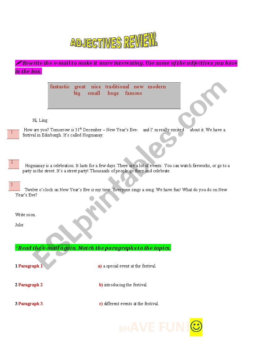 ADJECTIVES REVIEW worksheet