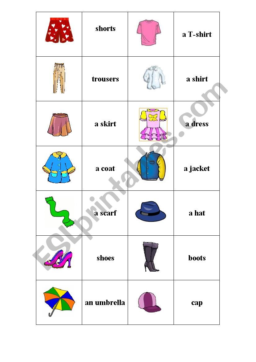 Clothes. Memory game. worksheet