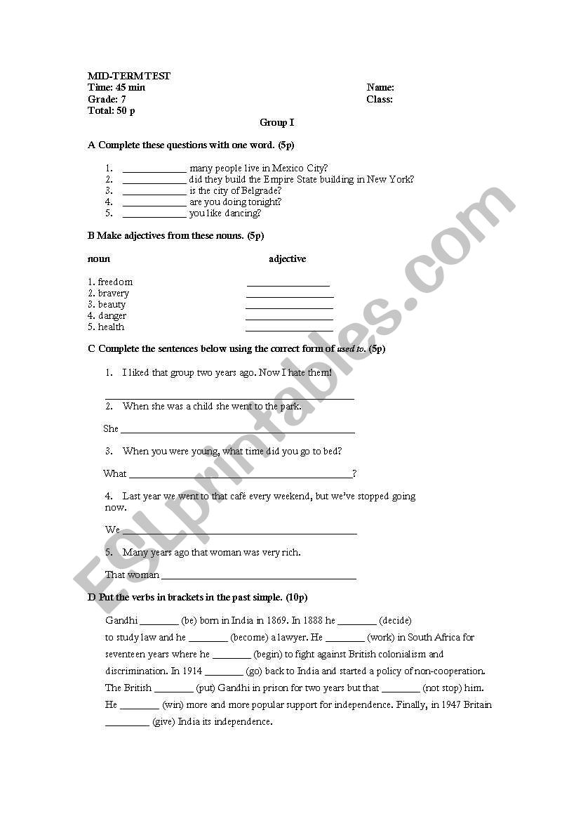 Test Pre Intermediate grammar and vocabulary