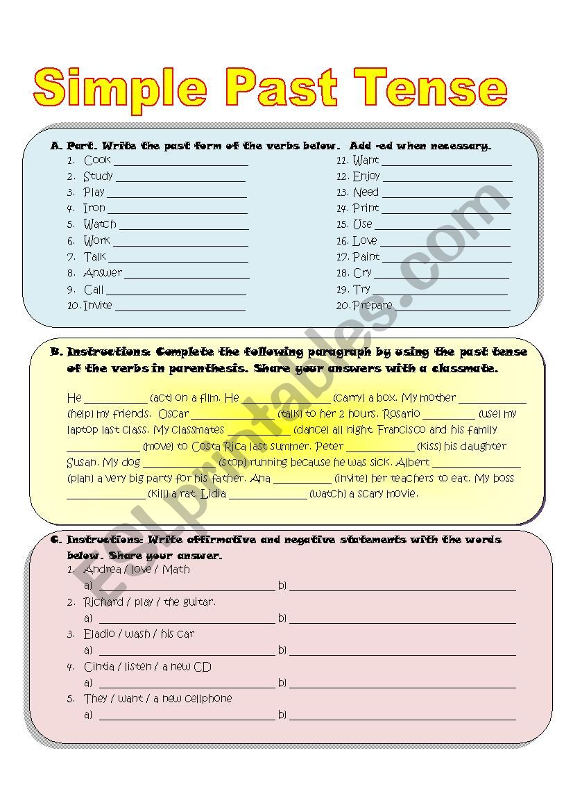 Past Tense Regular Verbs worksheet