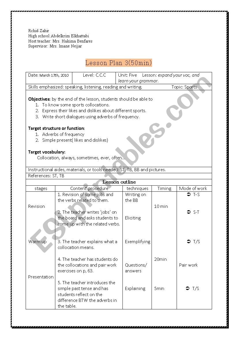 Vocabulary and grammar worksheet