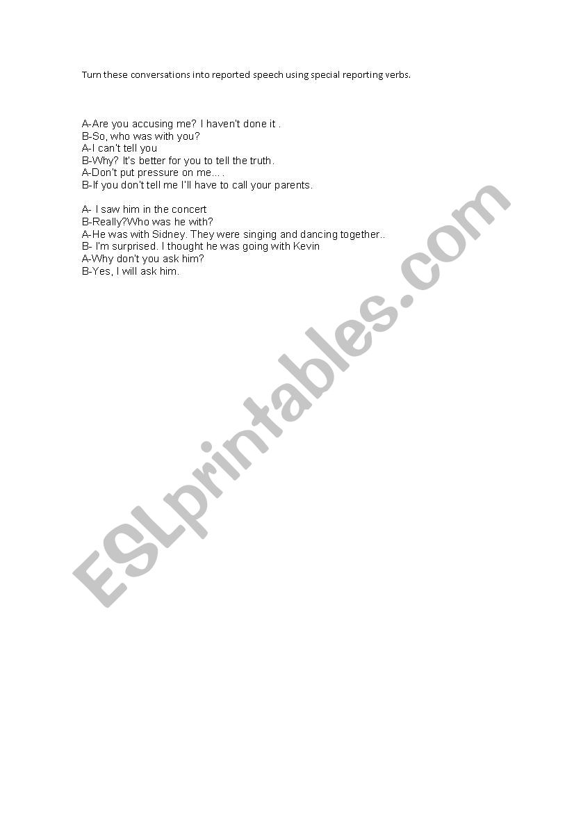 Reported Speech worksheet