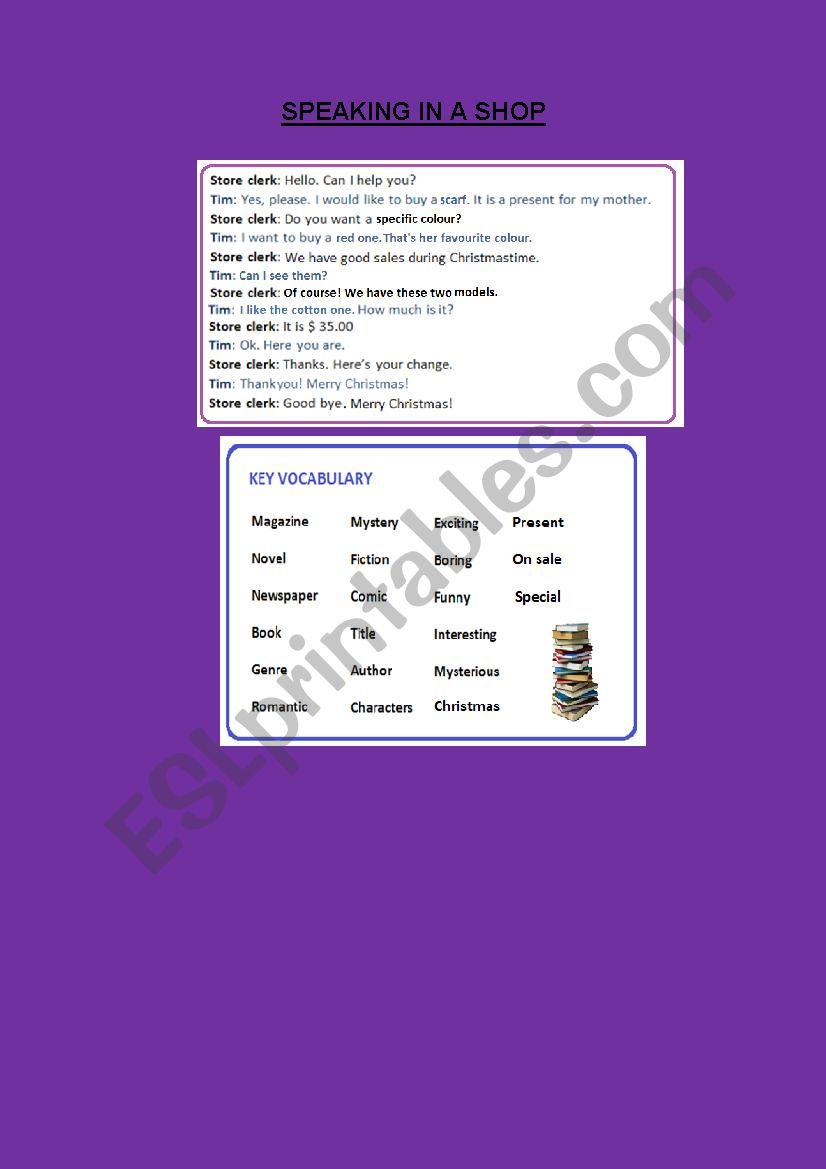 SPEAKING IN A SHOP CARDS worksheet