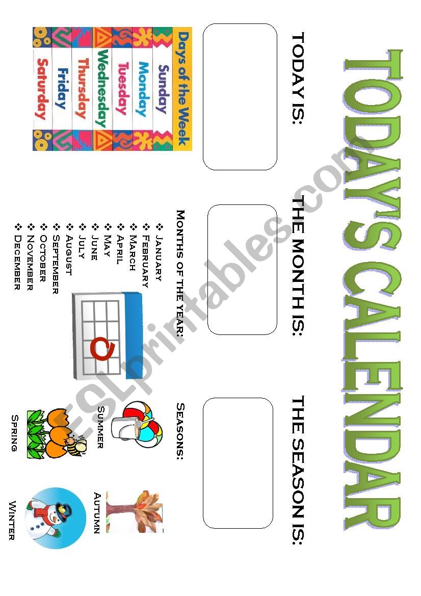 TodayÂ´s calendar worksheet