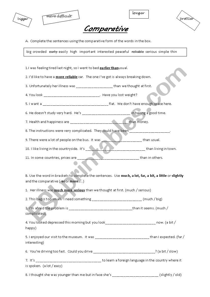 Comparative & Superlative worksheet