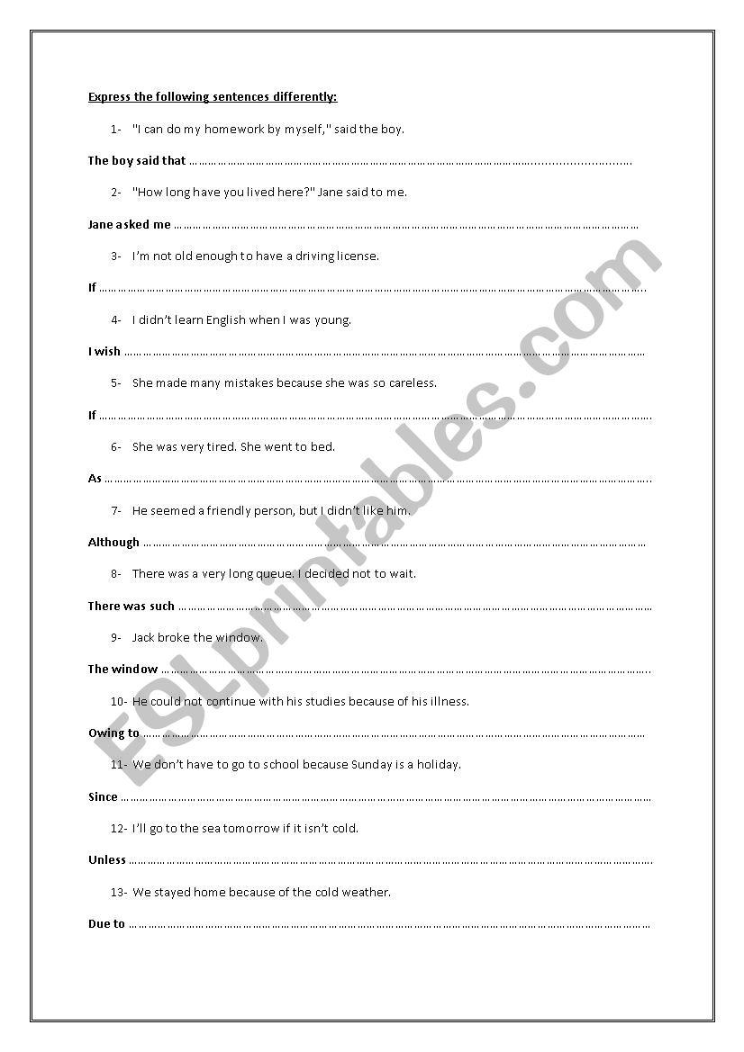 Express Differently worksheet