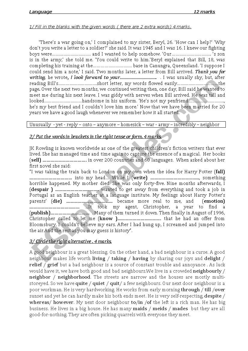 3 different mid-term tests for first year secondary education