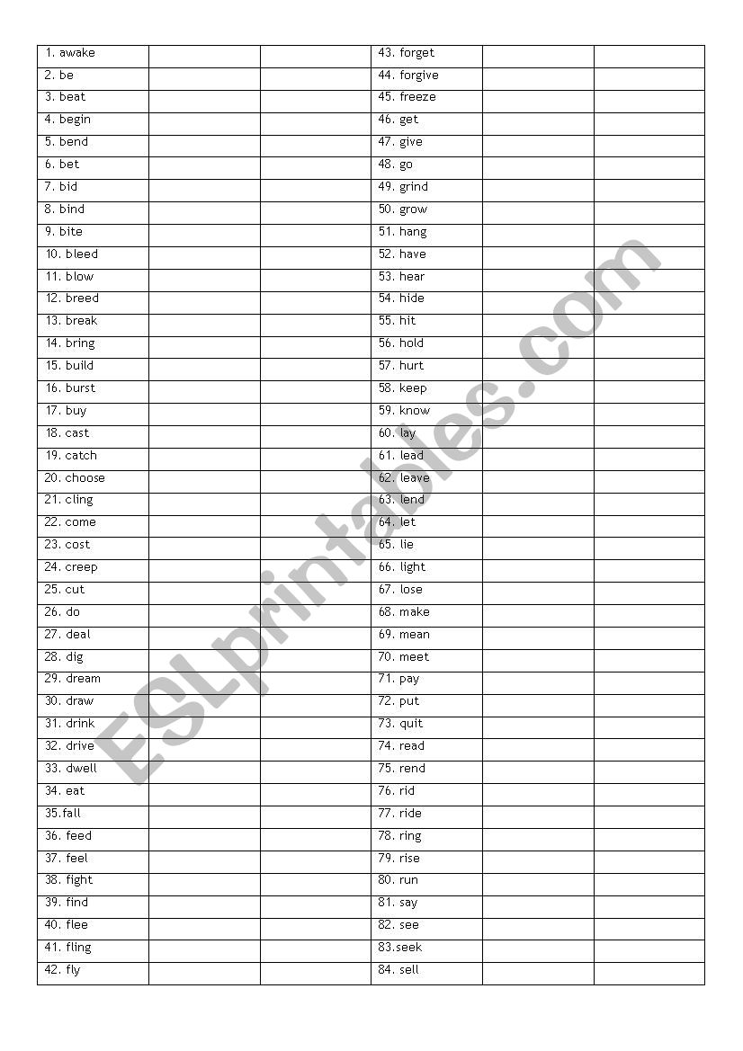 Irregular Vebrs worksheet