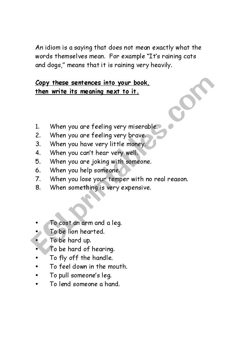 Idioms worksheet Idioms worksheet
