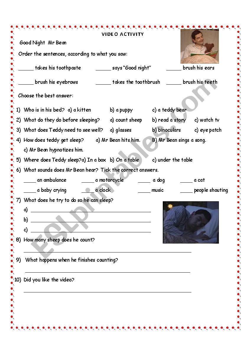 MR BEAN VIDEO ACTIVITY worksheet