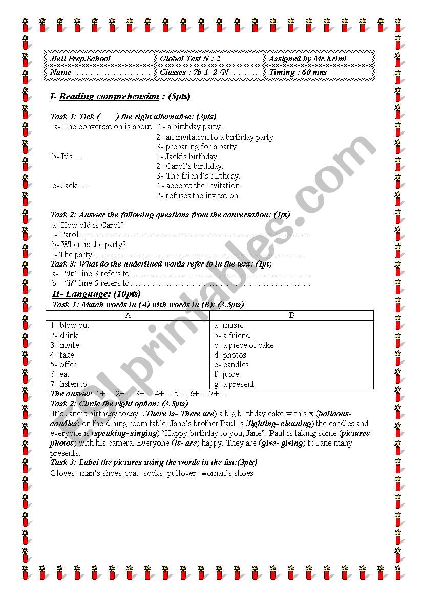 global test n 2 worksheet