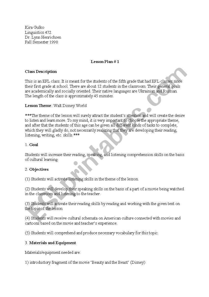 lesson plan movie worksheet