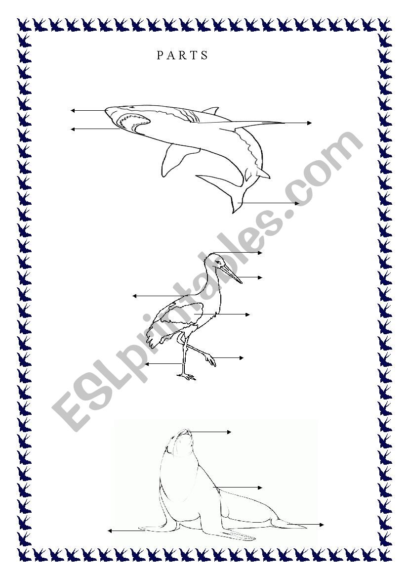 PARTS, add the animals parts. worksheet