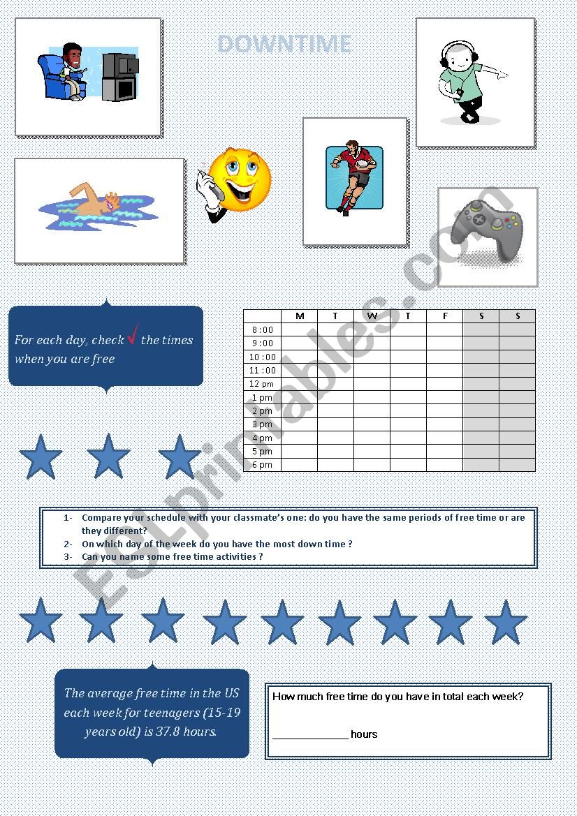 DOWN TIME worksheet