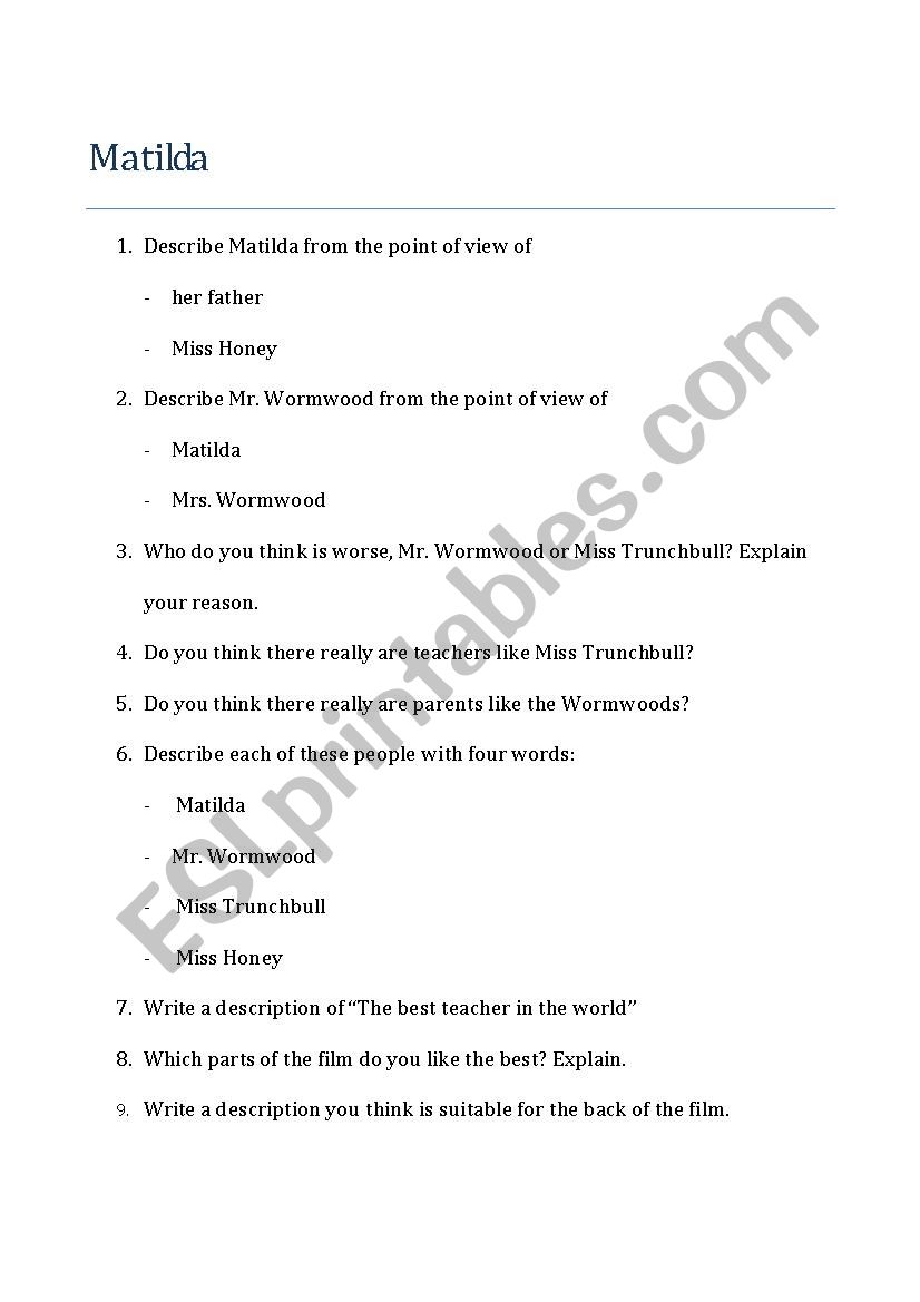 Worksheet for 