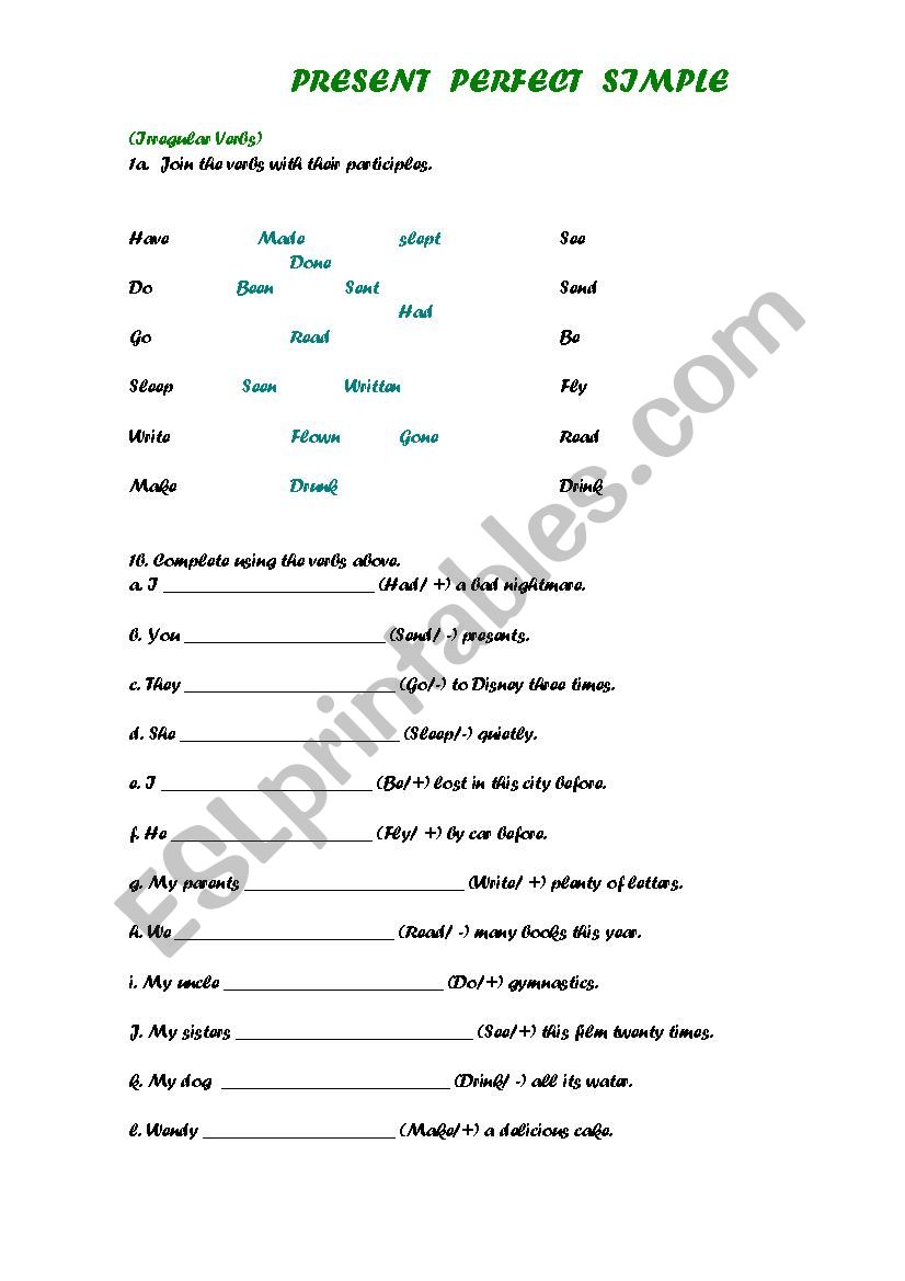 Present Perfcet Simple worksheet