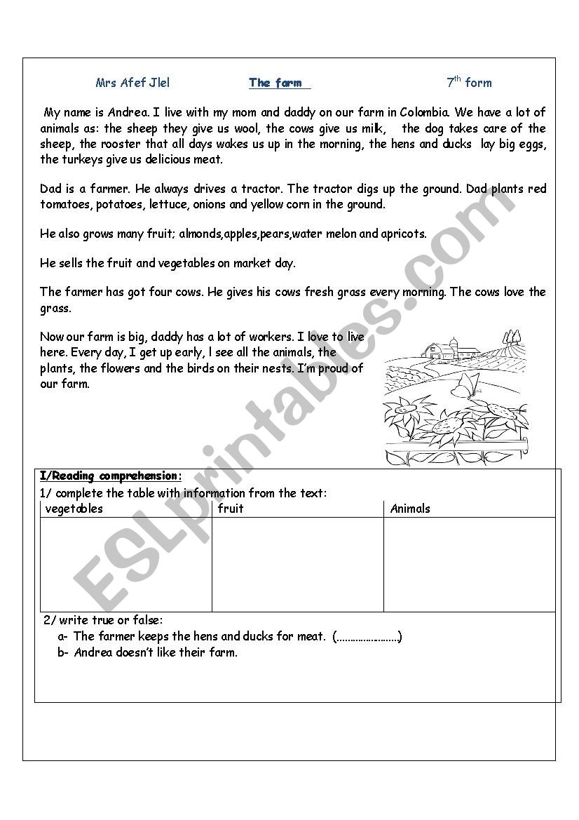  the farm worksheet