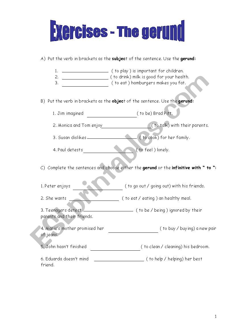 Gerund worksheet